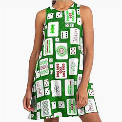 Asian Christmas Mahjong Game Snowflakes Green Dress
