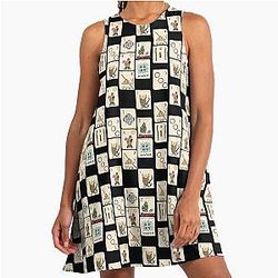 Mahjong Black Tile Pattern A-Line Dress