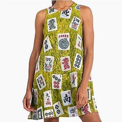 Mahjong tiles on green grass background A-Line Dress