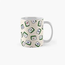 Scattered Mahjong Game Tiles in Ivory Cream Background Its a Mahjong Time! Classic Mug