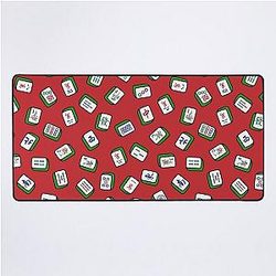 Scattered Mahjong Game Tiles in Red Background Its a Mahjong Time Desk Mat