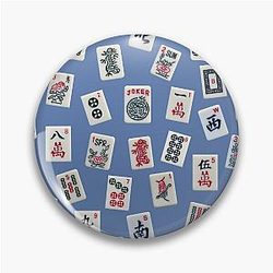 Mah Jong tiles symbols design on blue pin