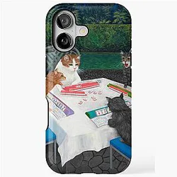 Cats Playing Mahjong in the Garden iPhone Case