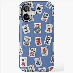 MahJong tiles design blue iPhone Tough Case