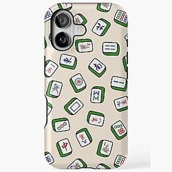 Scattered Mahjong Game Tiles in Ivory Background It's Mahjong Time iPhone Tough Case