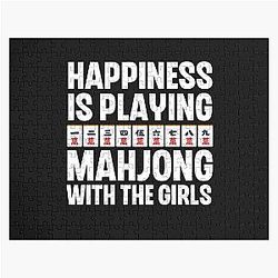 Happiness is Playing Mahjong with the Girls, Funny Mahjong Girl Quote Jigsaw Puzzle
