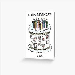 Happy Mahjong Birthday Cartoon Cake Greeting Card