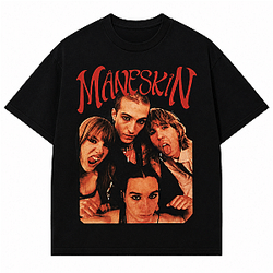 Red Typography Photo Graphic LA 0106 Maneskin T-Shirts