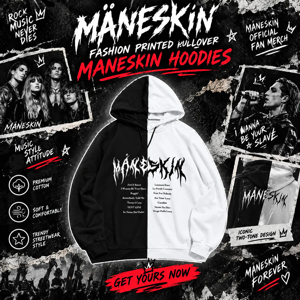 Fashion Printed Pullover  Maneskin Hoodies