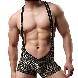 Mankini Leopard Print Underwear - Shorts Leather Bodysuits