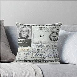 Norma Jeane Dimaggio Marilyn Monroe Defense Department I.D. 1954 Throw Pillow