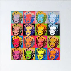 Marilyn Monroe Diptych based on Andy Warhol. A grid of colorful and monochrome portraits of Marilyn Monroe showcasing his signature pop art style Poster