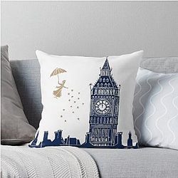 Mary Poppins Big Ben Linocut Throw Pillow