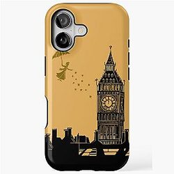 Mary Poppins and Big Ben Linocut in black yellow iPhone Case