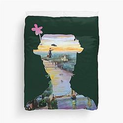 Mary Poppins flying above London Duvet Cover