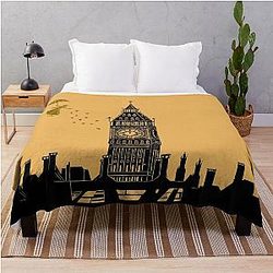Mary Poppins and Big Ben Linocut in Black and Yellow Throw Blanket