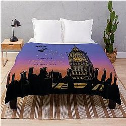 Mary Poppins World at Your Feet Sunset Silhouette Linocut Throw Blanket