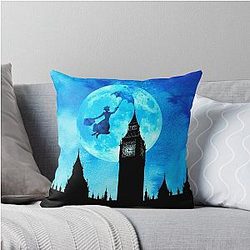 Magical Watercolor Night Mary Poppins Throw Pillow