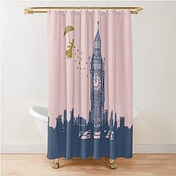 Mary Poppins and Big Ben in Blue Shower Curtain
