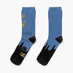 Practically Perfect in Every Way Mary Poppins and Big Ben Linocut Silhouette Socks