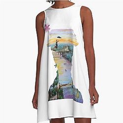 Mary Poppins flying over London A Line Dress