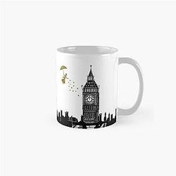 Mary Poppins and Big Ben Linocut in Black and Gold Classic Mug