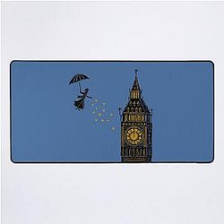 Mary Poppins Big Ben Linocut Silhouette Print in black and gold Desk Mat
