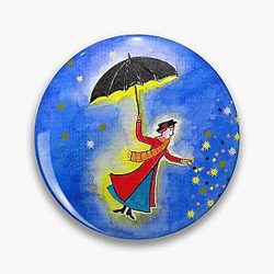Mary Poppins Watercolour with Quote There's the Whole World at your Feet Pin