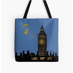 Mary Poppins and Big Ben Linocut Print Bag