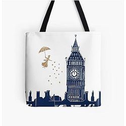 Mary Poppins and Big Ben Linocut Tote Bag