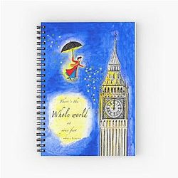 Mary Poppins Watercolour with Quote The Whole World at your Feet Spiral Notebook