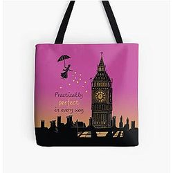 Mary Poppins Practically Perfect in Every Way Sunset Linocut Tote Bag