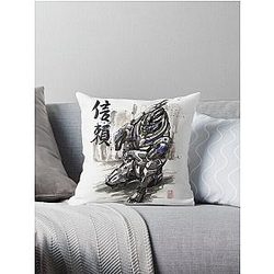 Mass Effect Garrus Sumie style with Japanese Calligraphy Throw Pillow