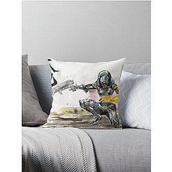 Tali from Mass Effect Sumie style with calligraphy Great Land Throw Pillow