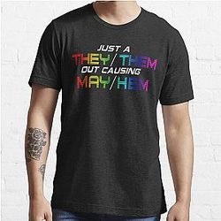 TheyThem Causing Mayhem Nonbinary Pride Holographic LGBT Essential T-Shirt
