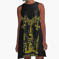 Mayhem - Norway Band - Original Logo - Fanart - De Mysteriis Dom Sathanas - Gold A-Line Dress