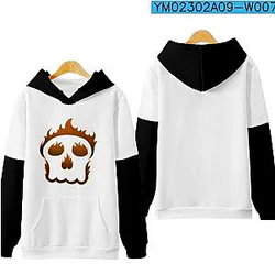 Sapnap Hoodies - Skull Flame Printed Streetwear Colorblock Pullover Hoodie