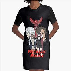 Metallic Rouge Anime  Graphic T-Shirt Dress