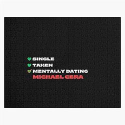 Mentally Dating Michael Cera White Font Jigsaw Puzzle