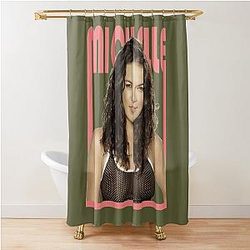 Michelle Rodriguez in front of me shower curtain