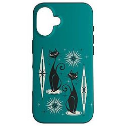 iPhone 16 Mid-Century Modern Cat Turquoise Green 50s Style Case