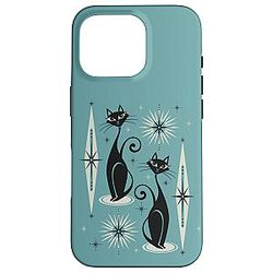 Mid Century Modern Atomic Cat Seafoam Green 50s 60s Style Case for iPhone 16 Pro
