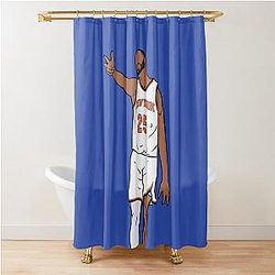 Mikal Bridges Three Point Celebration Shower Curtain