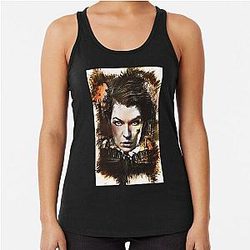 Milla Jovovich custom digital artwork Racerback Tank Top