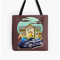 Minions Sacos - Quando seu melhor amigo visitar em suas casas com carro novo Minions Tudo sobre impressão Tote Bag RB2709