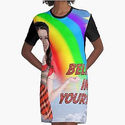 Miranda Cosgrove Believe in Yourself Rainbow Color Graphic T-Shirt Dress