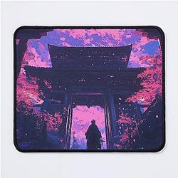Cherry Blossom Moonrise at Ancient Japanese Temple Mouse Pad