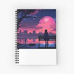 Lonely Anime Moonrise Spiral Notebook