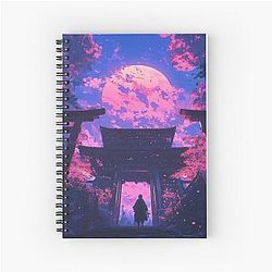 Cherry Blossom Moonrise at Ancient Japanese Temple Spiral Notebook