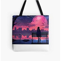 Lonely Anime Moonrise All Over Print Tote Bag